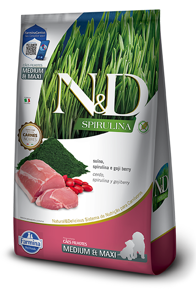 N&D Spirulina Perro Puppy Medium y Maxi Sabor Cerdo 10.1 Kg